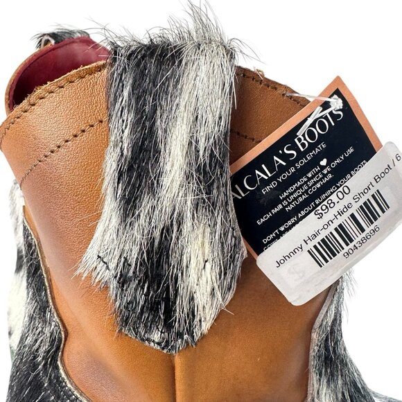 Alcala's Johnny Women Black Silver Cow Hair-On-Hide Leather Cowboy Boots Size 6 - Picture 8 of 14